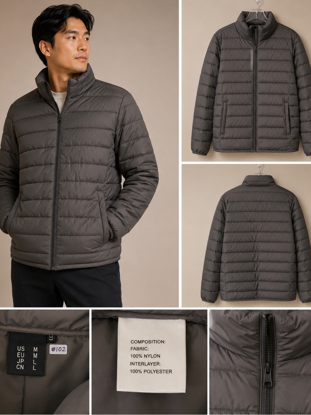 Source Unknown Men's Charcoal Quilted Puffer Jacket